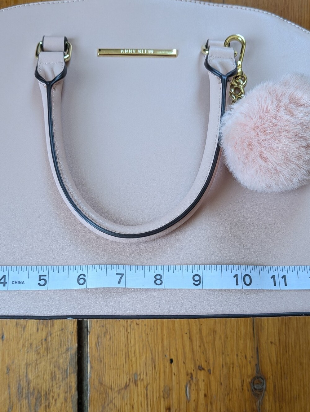 Anne Klein Dome Satchel Handbag Purse Top Handle Bag Pink Footed Stud W/ Pompom - Picture 15 of 16